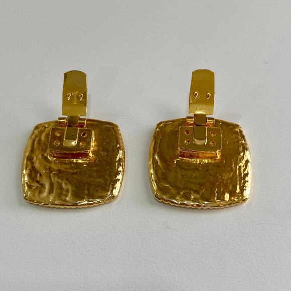 Vintage Nautical Sailor Anchor Gold Tone Navy Blue Enamel Square Shoe Clips - Picture 4 of 5